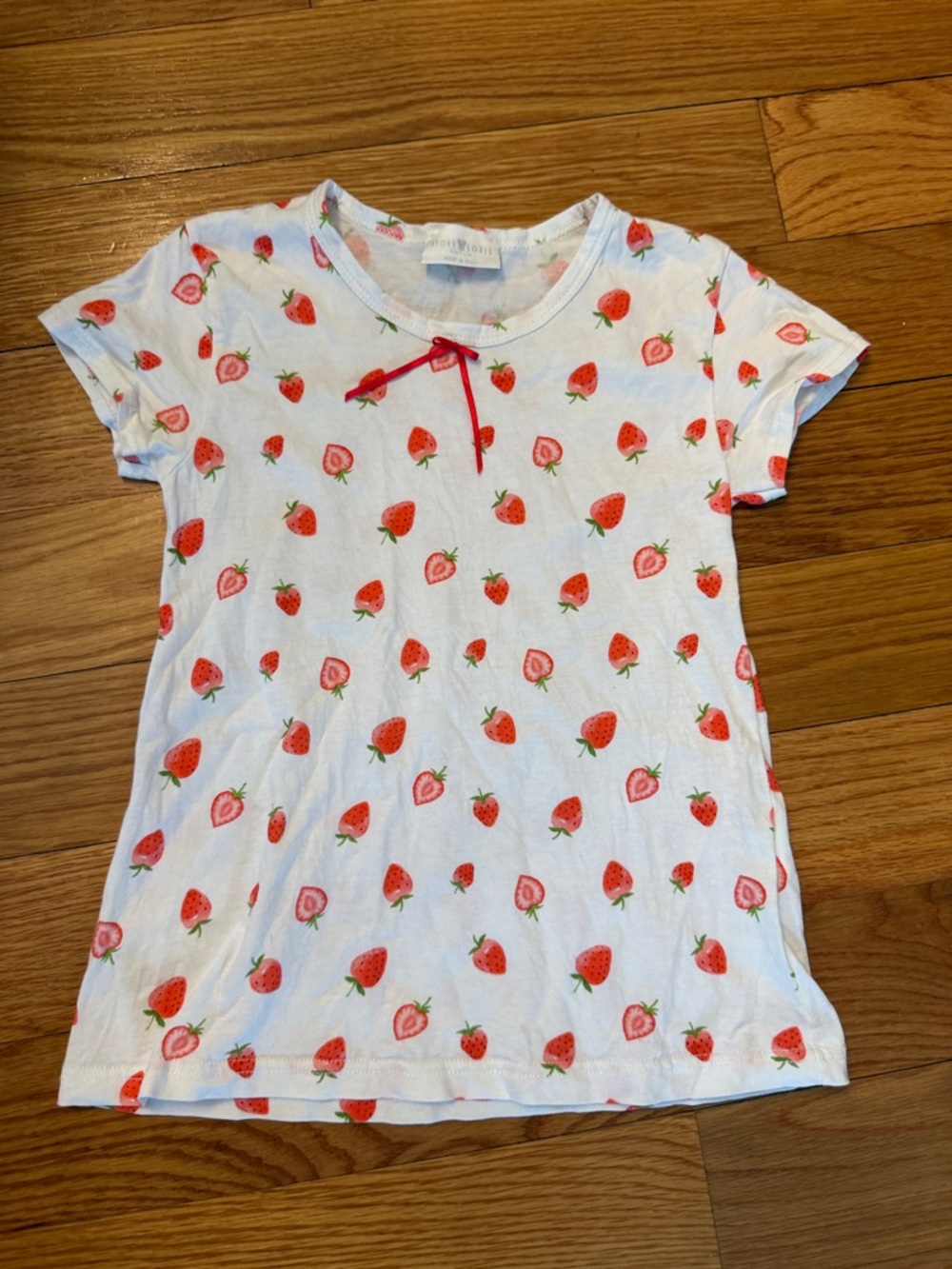 Story Loris Italian brand Girls White Strawberry Print Short Sleeve Tee 116 cm